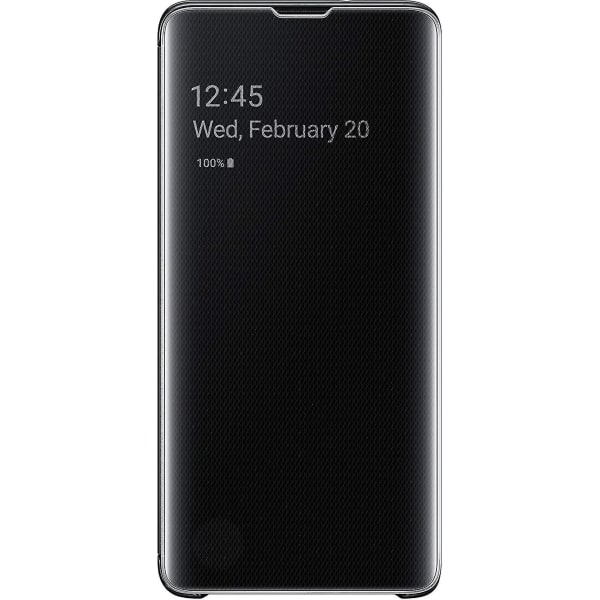 För Samsung Galaxy S10 Protective Clear View Folio Cover Case - Svart Fs