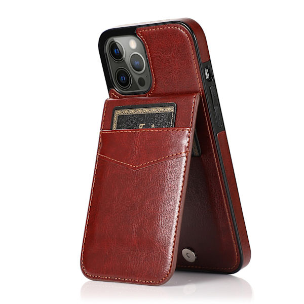 Plånboksfodral med Kortfack, Premium Läder Magnetlås Ställ Robust Skydd för iPhone 30 (brun)（PA） brown iphone12 mini