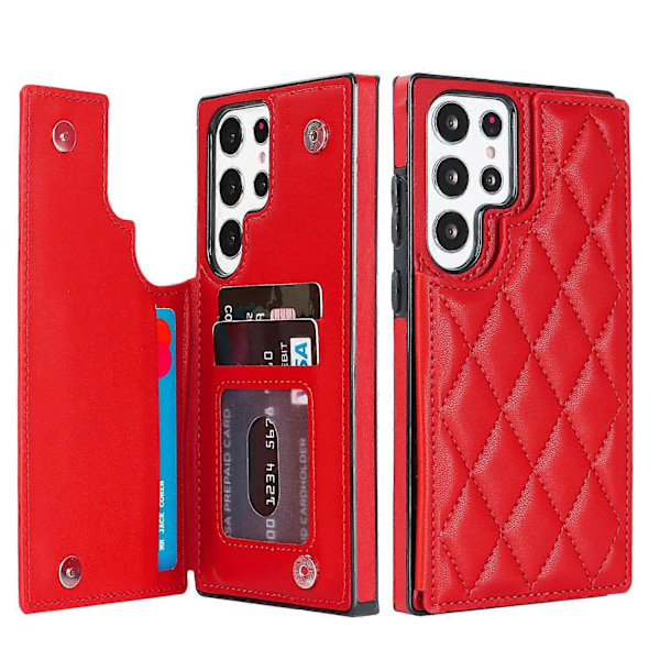 Samsung Galaxy S24 Ultra -lompakkokotelo, PU-nahkainen magneettinen kääntösuoja iskunkestävällä kannella, korttipaikoilla ja telineellä, RFID-suojauksella Red For Galaxy S24 Ultra
