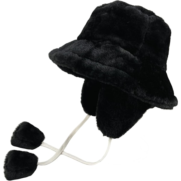 Fuzzy Bucket Hat för Kvinnor och Män - Luddig, Söt Bucket Hat för Vinter, Varm Plysch, Fiskehatt, Fluffig Sherpa, Rolig Hatt A-black
