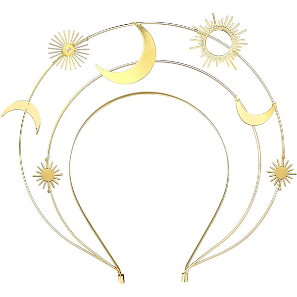 Ängel Halo Crown Mary Gudinna Hårband Gyllene Tiara Lolita Vintage Crown Bröllop Cosplay Halloween Huvudbonad DIY Hårprydnad C-gold sun moon