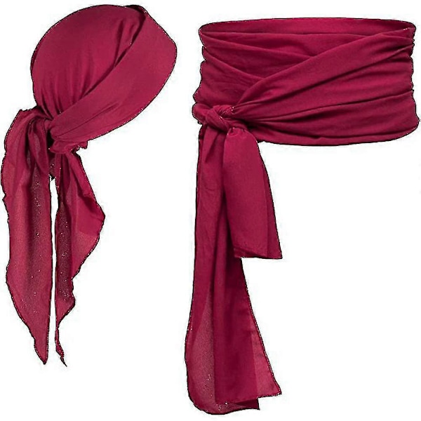 Piraattiasu-tarvikepaketti Retro Durag Pitkähäntäinen Piraattihattu Suuri Vyö Keskiaikainen Renessanssi Teema Cosplay Pukeutuminen Halloween-juhliin Wine Red