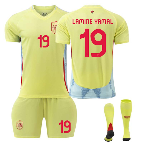 2024 UEFA Europamesterskap Barn Fotballdrakt Sett Spania Hjemme Nr. 19 LAMINE YAMAL Bortedrakt Away 22