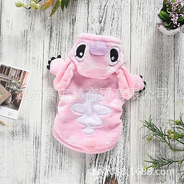 Stitch-jakke for hund, fløyelsstoff, super liten, søt Chihuahua, tykk, høst/vinter, blå, gutt, Mascotas pink XS