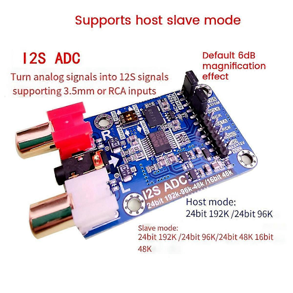 I2S ADC Lyd I2S Opptakskortmodul Master/Slave-modus 24Bit 192K 96K 48K Multifunksjonell Dev