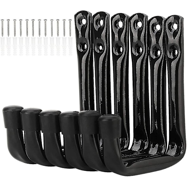 6-pack kraftiga J-formade väggkrokar för garageförvaring 12 mm