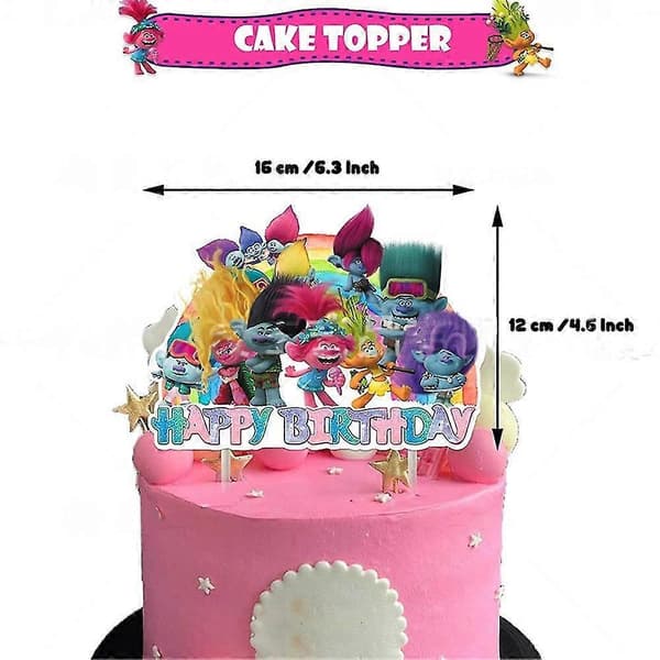 Trolls Tema Børnefødselsdagsfest Dekorations Banner Kage Cupcake Toppers Ballons Sæt