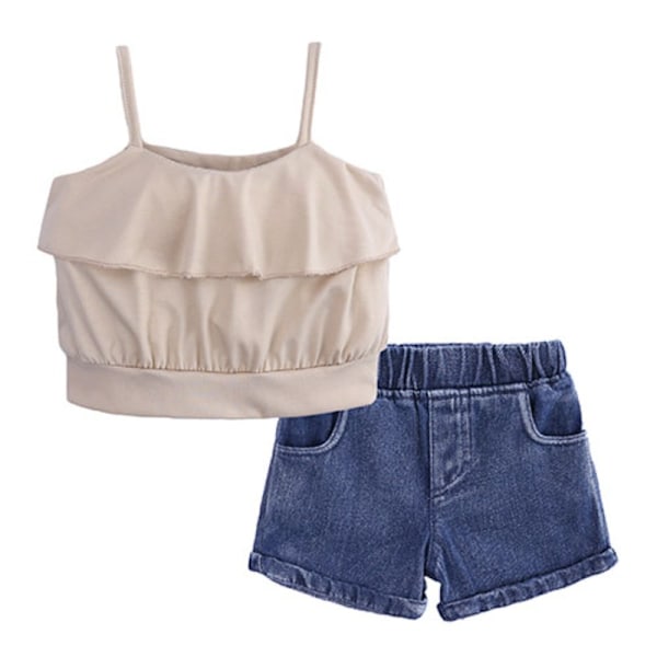 Sommer Baby Piger Camisole Outfit Ærmeløs Vest Denim Top Shorts Sæt 1 6