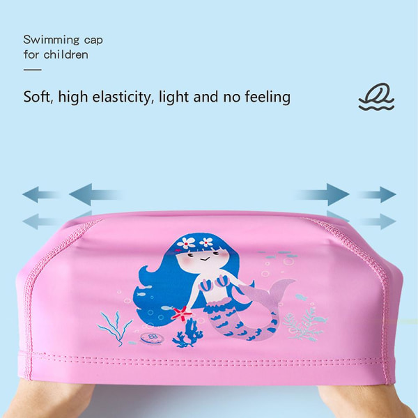 Barn Pojkar Flickor Printed Slitstark Elastisk Badhatt Badkläder Sommar Pool Strand Söt Vattentät Cap Mermaid