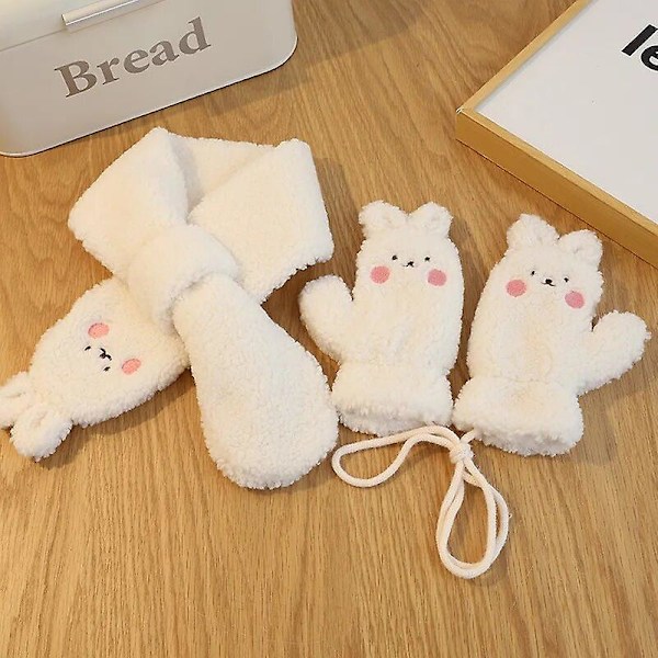 Syksyn ja talven asu poika tyttö vauva piirretty karhu huivi lapset kiinteä söpö plus sametti lämmin hanska lapsi muoti rento lapaset white scarf