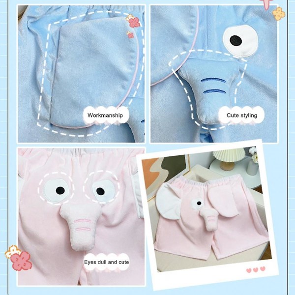 Pyjamasshorts 3d-öron Trunk Tecknad Lovely Elephant Lös Casual Plysch Sovkläder Sommar Män Kvinnor Shot Byxor Hemklädsel Blue M