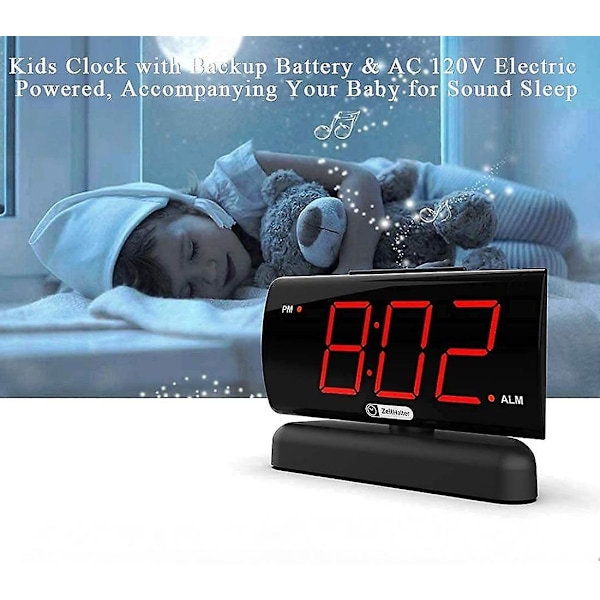 LED Digital väckarklocka med vridbar bas, röd LED-display, stora siffror för gamla, stor rund knapp, dimmerljusstyrka, justerbar volym, snooze