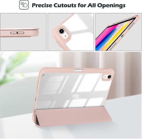 Hybridfodral för iPad 11/10 med pennhållare, transparent baksida stöder automatisk väckning/sömn - Rosa