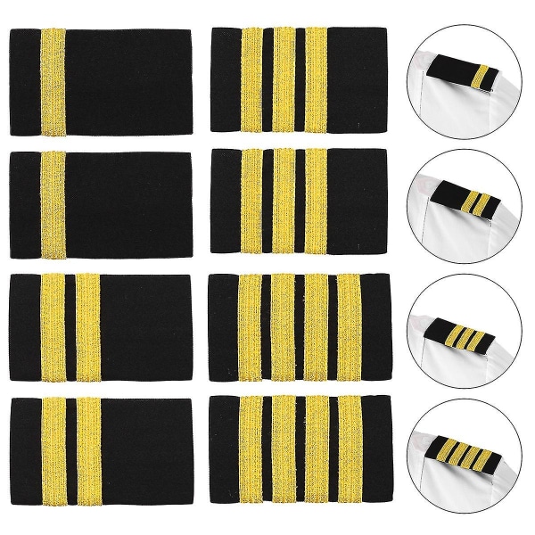 Tradisjonelle Pilot Bar-epauletter Mote Gullstriper Brosje-epauletter For Uniform Skjorte Profesjonell skulderbrettemerker Håndverk Black Gold Three