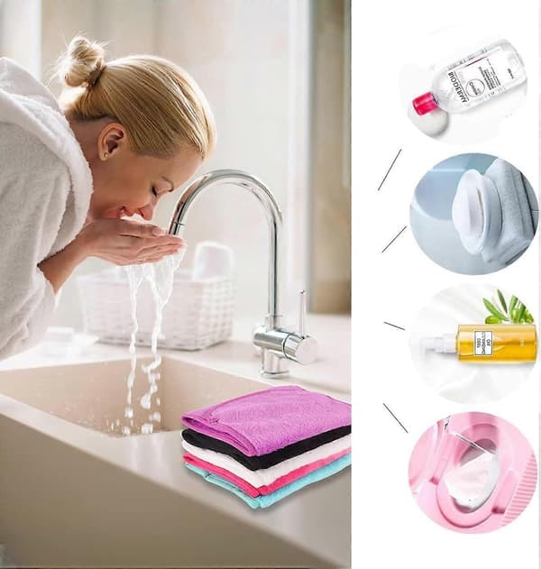 5-pak genanvendelige ansigtsfloneller, flonel ansigtsklude til ansigtsvask, mikrofiber ansigtsklud velegnet til følsom hud, vaskbar håndklæde, 5 farver (sort+vi