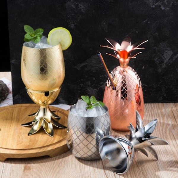 Pretty Comy Ananas Cocktail Kopp 304 Rostfritt Stål Ananas Cocktail Mugg Bar Party Tillbehör Ros Gold