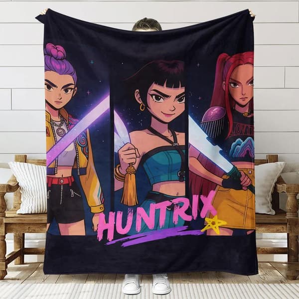 Huntrix K-Pop Printet Tæppe | Flannel Plaid til Sofa & Seng (Anime Tema) 70+100cm 15