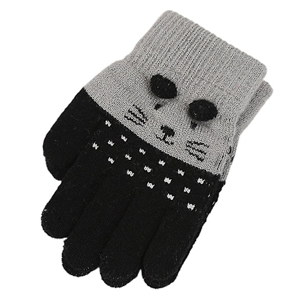Stretchiga tecknade stickade handskar med full fingerhandskar söta kattungehandskar för barn Black