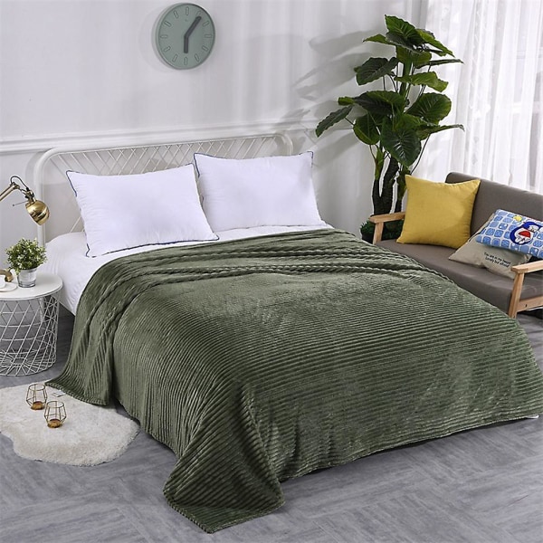 Flanell fleece teppe til sofa Mykt teppe ensfarget sengeteppe Plysjtrekk til seng gave,q dark green
