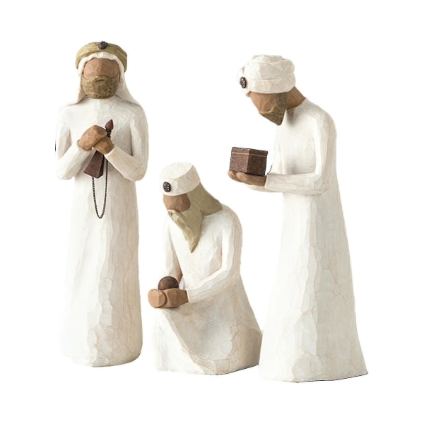 Willow Tree Tre Wisemen Nativity Figurer skulpturert Håndmalt White