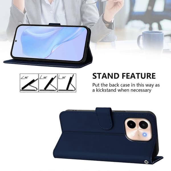 Solid Farge PU-deksel for vivo Y28 4G Navy Blue