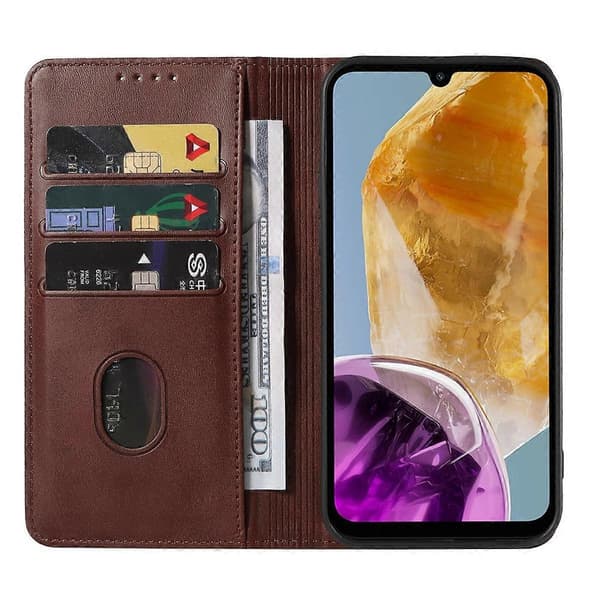 Magnetiskt läderfodral för Samsung Galaxy M15 Brown