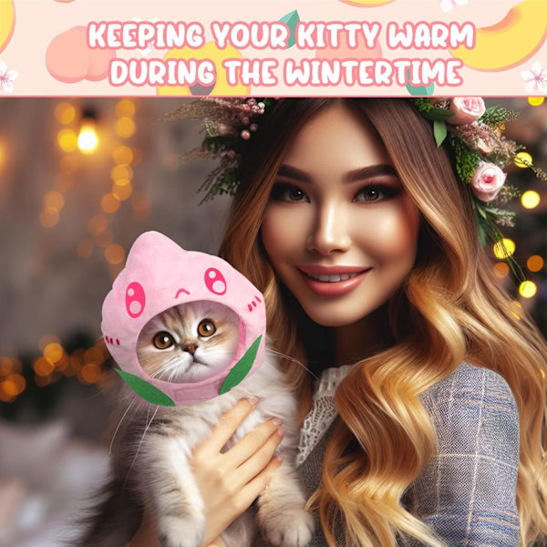 Katt Kostyme - Søt Fersken Antrekk Hodeplagg - Morsomme Kjæledyr Tilbehør Fest Cosplay for Kattunge Valp Kjæledyr Bursdag Hodeplagg Peach