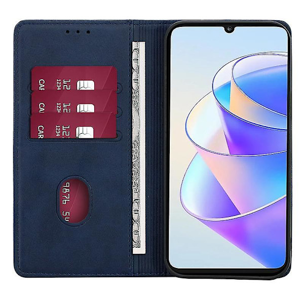 For Honor X7a 5G Calf Texture Telefonetui Magnetisk Autoabsorberet Pung Læder Stand Cover-Blå Blue, Blue Style B Honor X7a 5G