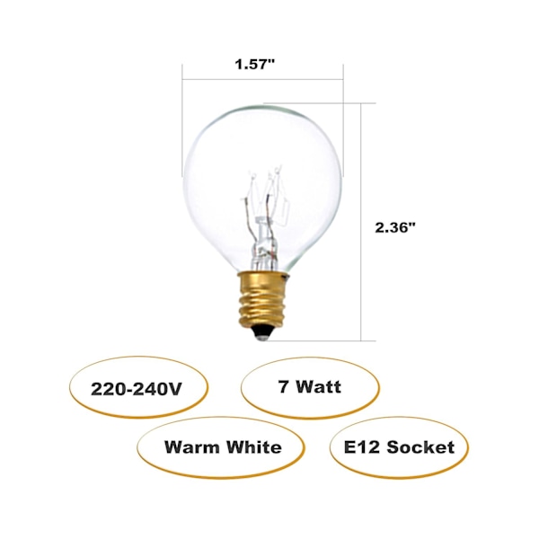 G40 Glödlampor Ersättning G40 Tungsten Glödlampa 7W 220-240V Klar Globe Glödlampa E12 Bas Glödlampor