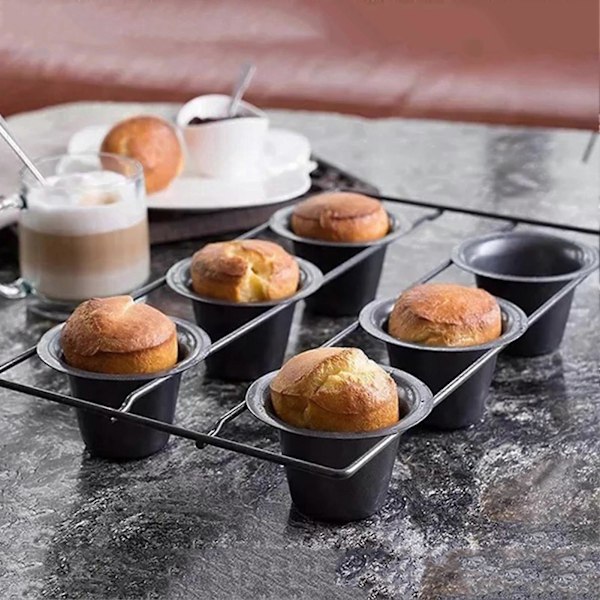 Popover Kakeform Non-Stick Muffins Cupcake Bakeutstyr for Ovnsbaking Vertikal Kopp Design 6-Hull Allsidig Vaffel Puddingform Black