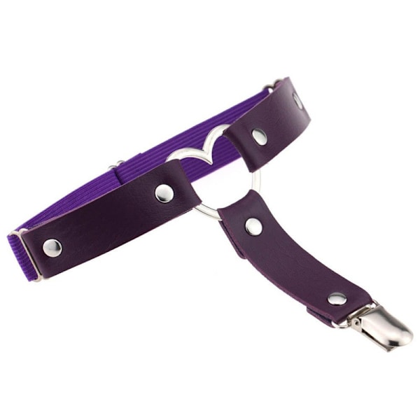 2 st Kvinnors Strumpband Elastiskt Hjärta PU-Läder Benstrumpband purple