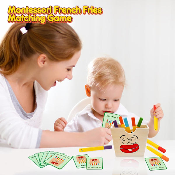 Træ Matchende Spil med Farvesortering Montessori Pommes Frites Legetøj med Flashkort til Småbørn Tidlig Læring til Fødselsdagsgave