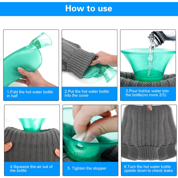 Varmvattenflaskor, 2L cover, varmvattenflaskor med lock 2 pack för smärtlindring, grå+blå