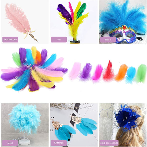 Farverige fjer, 300 STK Feather Natural Crafts Fjerdekorationer til DIY Dream Catchers Hatte Kostume Hjem Fest Bryllupsdekorationer 8-12CM