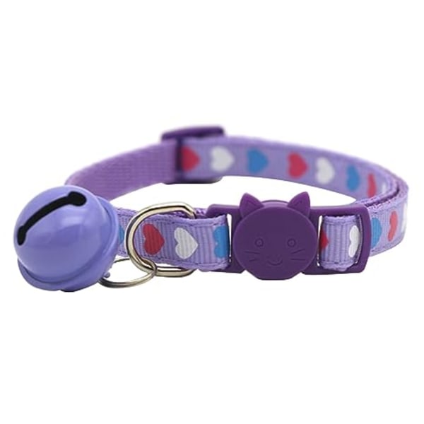 Läderhalsband Snap New Pet Colors Cat Heart Halsband Hund- och katthalsband Hjärthalsband Breakaway-halsband med Bell (lila, One Size)