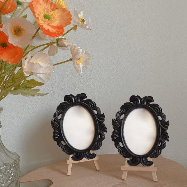 2 stk Mini fotorammer Foto billedskærmsrammer Barok ovale rammer til hjemmekontor Soveværelse Stue (Hvid Sort, 5*7 cm billedrammer)