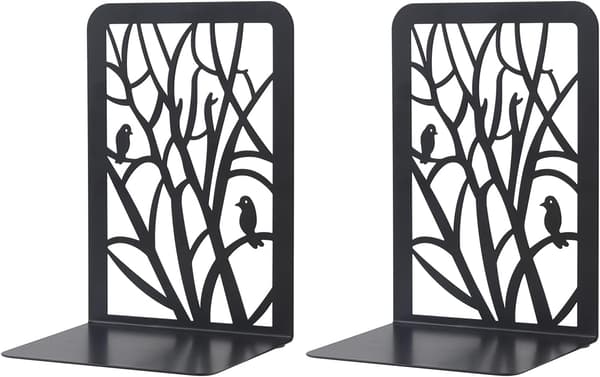 Svart - Metallbokstöd, 1 par barnbokstöd, träd-design