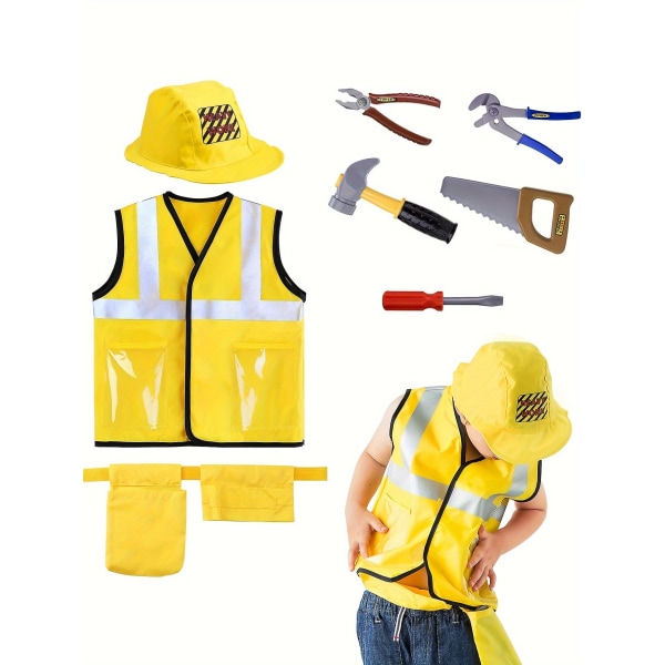 TWYGV bygningsarbejderkostumer til drenge, ingeniør-påklædningstøj, Kid Builder-karrieretøj, rollelegetøjssæt, Halloween fødselsdagsgave