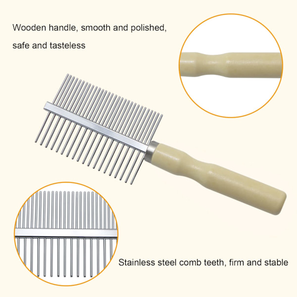 Træhåndteret plejekam til hunde, katte og kæledyr Double-Sided Teech Comb