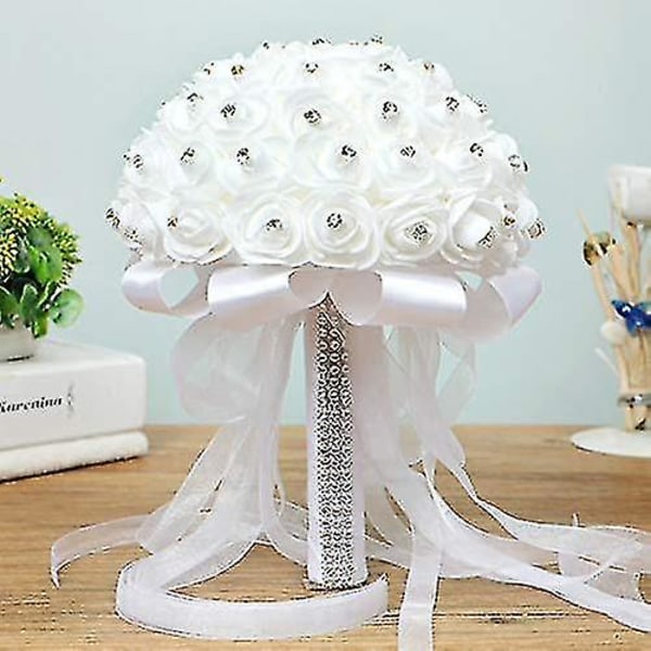 Kunstige Bryllupsbuketter Håndlagde Rose Blomster Rhinestone Brudepike Brude Bryllupsbukett De Mariage Bryllupstilbehør