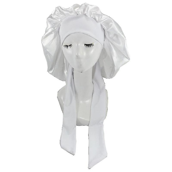 Silk Bonnet Satin Bonnet För Sovhuv Med Knytband Cap White
