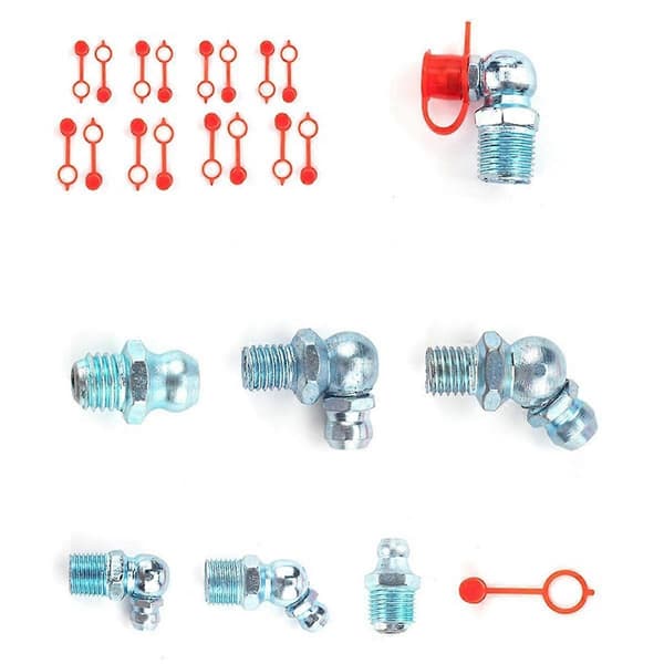 140 stk/sett Bøyd smørenippel Rett smørefitting Tilbehør for smørefittinger Hetter Hydraulisk Silver