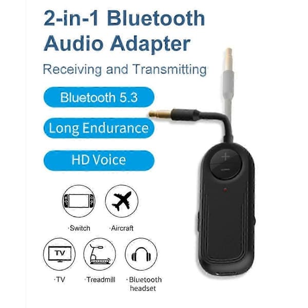 Bluetooth 5.4 lydsender mottaker 2-i-1 trådløs adapter 3,5 mm AUX lydadapter stereo for Hwy 0.5 5