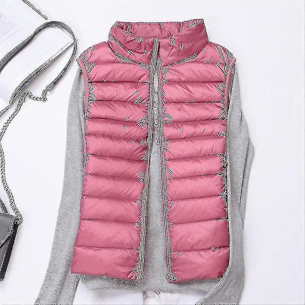 Ærmeløs vinterbukser til kvinder - let quiltet pufferdunvest for varme Pink M