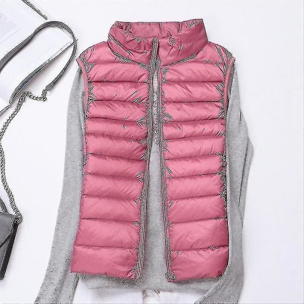 Ärmlös vinterklänning för kvinnor - Lätt vadderad dunväst för värme Pink M