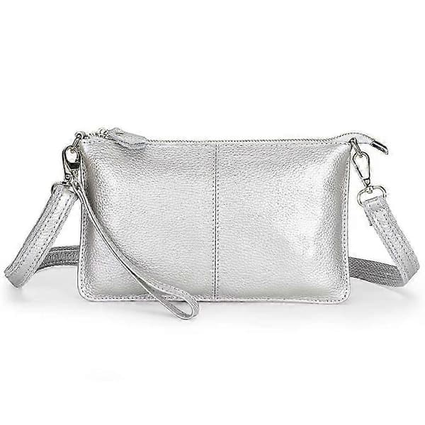 Liten Crossbody-väska för kvinnor Läderplånböcker Axelväskor Handledsväska Clutch Handväskor Silvery