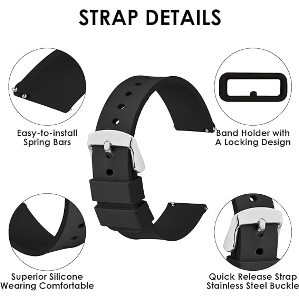 2-pack watch Vattentät snabbkoppling med svart eller silver rostfritt stålspänne Kompatibel med Smart Watch Sportband (22 mm)
