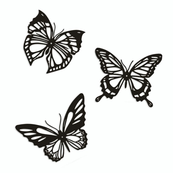 3 stk. Metal Vægskulptur Butterfly Udskæring Vægskulptur Metal