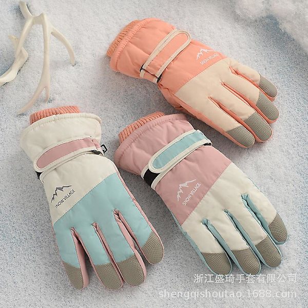 Dame Skihansker Fleeceforet Polstret Varmeholdende Fargematch Fem Finger Full Touch Screen Vind Og Skid Sykkelhansker White Average size