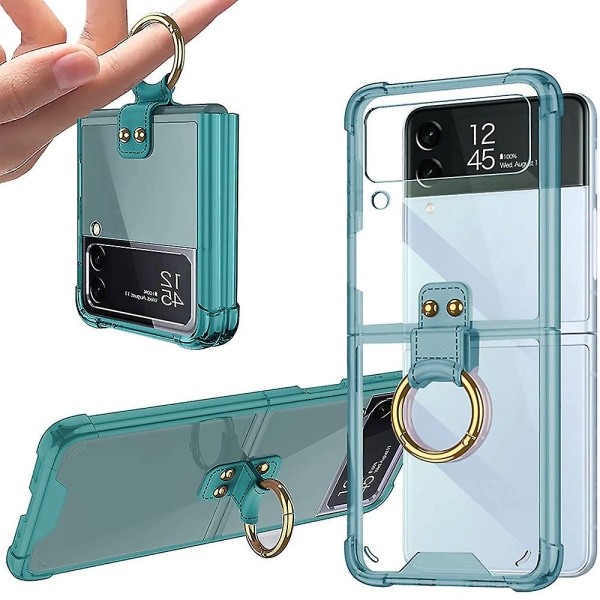 Telefoncover etui til Samsung Galaxy Z Flip 3 med holderring Clear Green